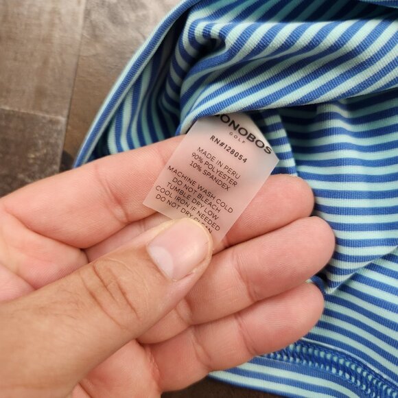 Mens Bonobos Short Sleeve Golf Polo size L Large Aviator Blue Striped Shirt - Picture 7 of 8